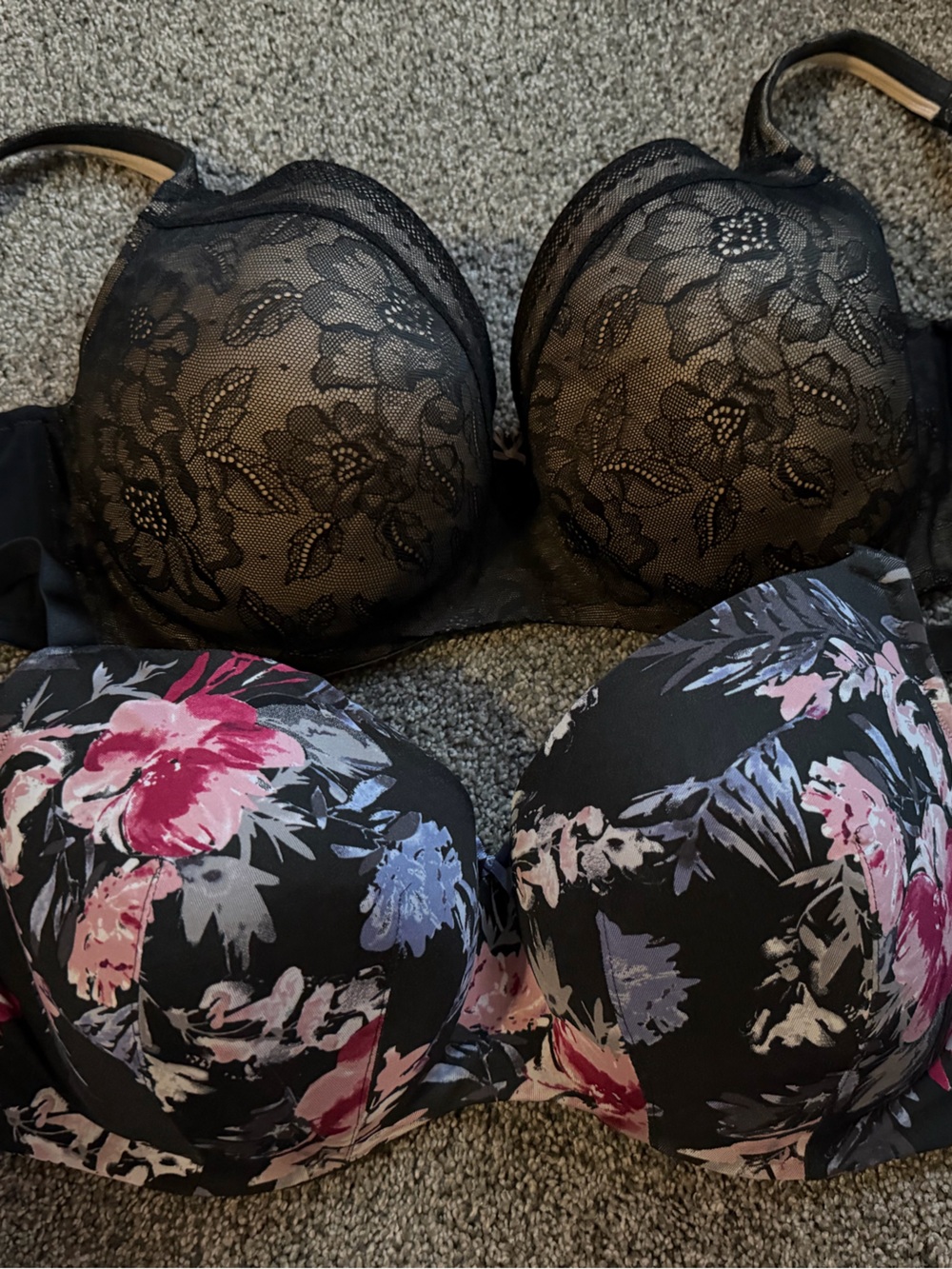 Cacique Black Lace Bra & Black Floral Molded Cup Bra Duo
